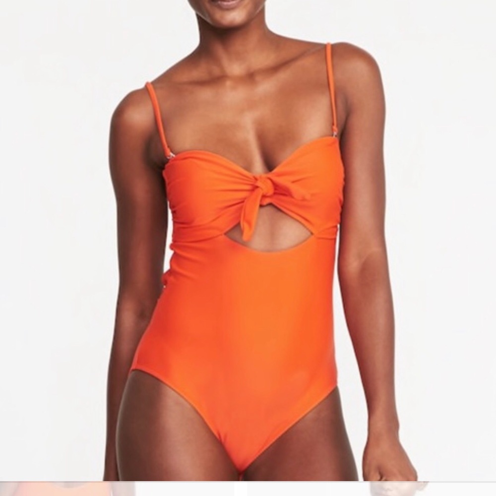 Old Navy Orange Red Cutout Swimsuit w/ Tie Front